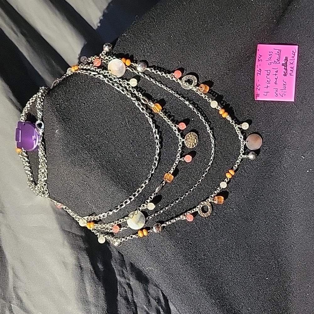 26" - 34" 4 tiered beaded silver necklace